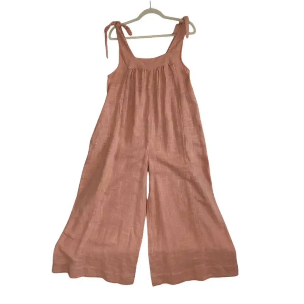 FREE PEOPLE Oversize Tie Strap Wide Leg Overall Jumpsuit Sz XS Coastal Boho NWT